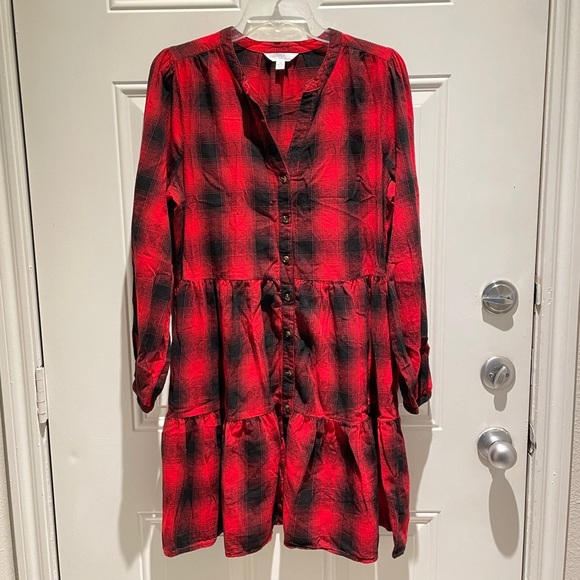 Time and Tru Buffalo Plaid Ruffle Dress Size Medium (8-10), Holiday Red Black - Picture 1 of 8